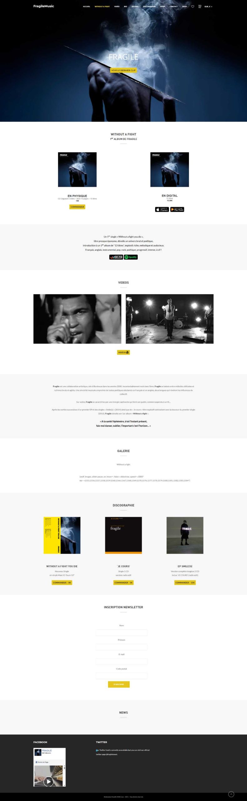 Page accueil complète du site Fragile Music